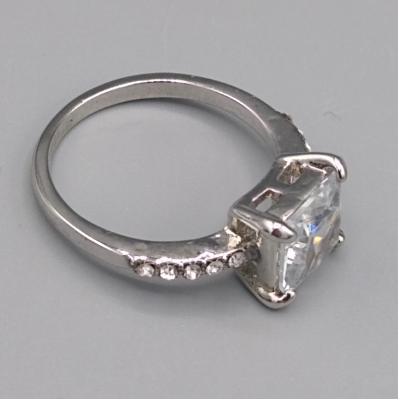 Silver Princess Cut Pavé Bridal Engagement Set - Picture 5 of 15